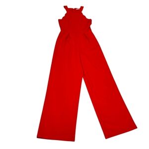 Red Jumpsuit with Scallop Detailing on neck line | Size: Medium